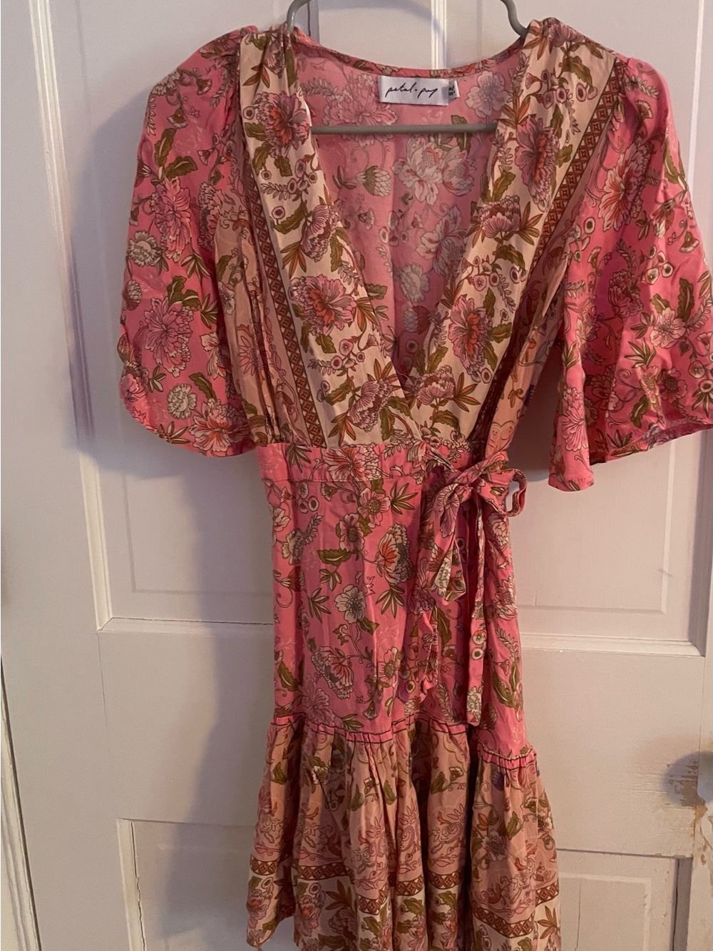 Petal and Pup Pink Floral Wrap Dress with Tie Waist